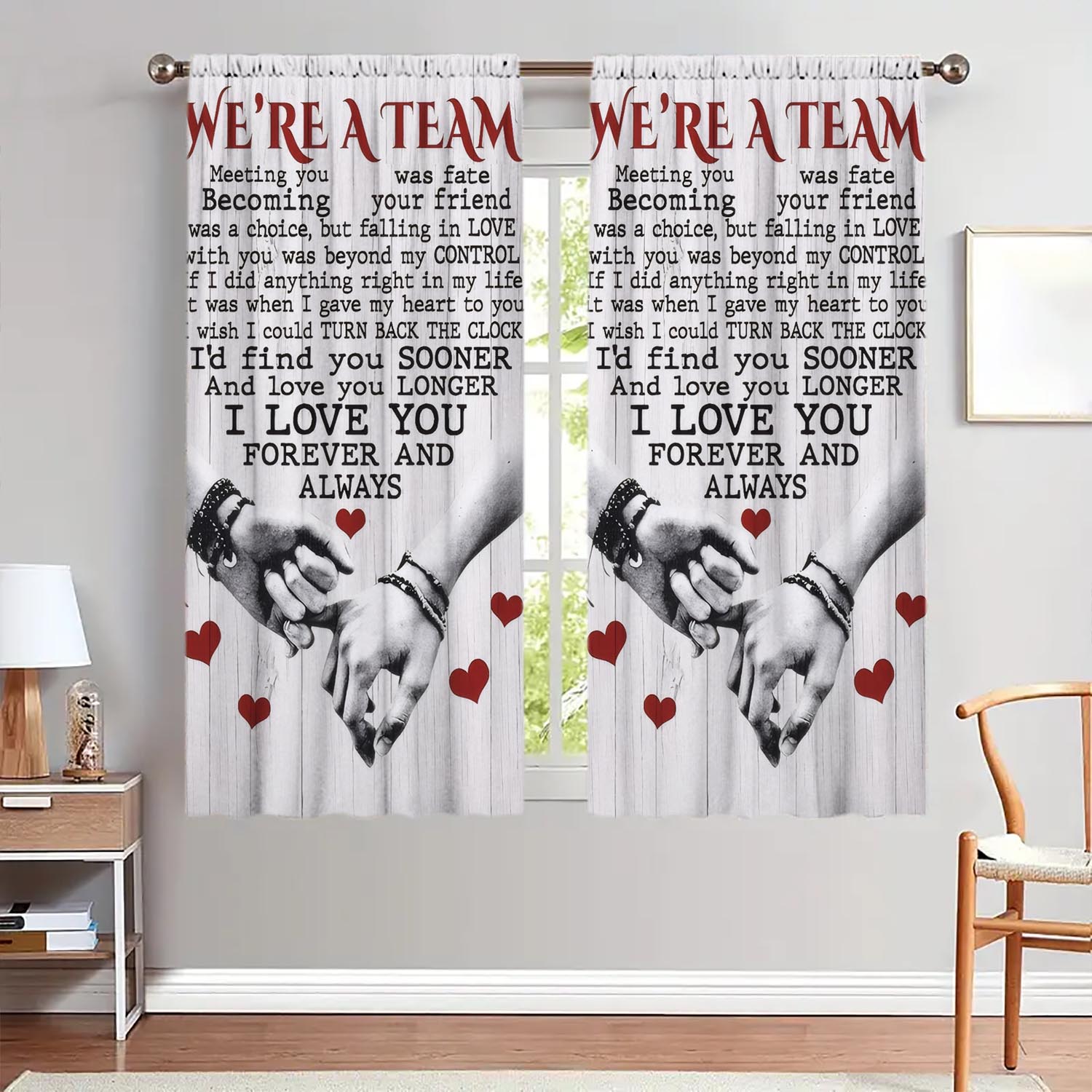 

2pcs Confession of Love Print Window Curtains Shade and Privacy Protection Suitable for Decorating Various Rooms 100*130 Rod Pocket 1pcs