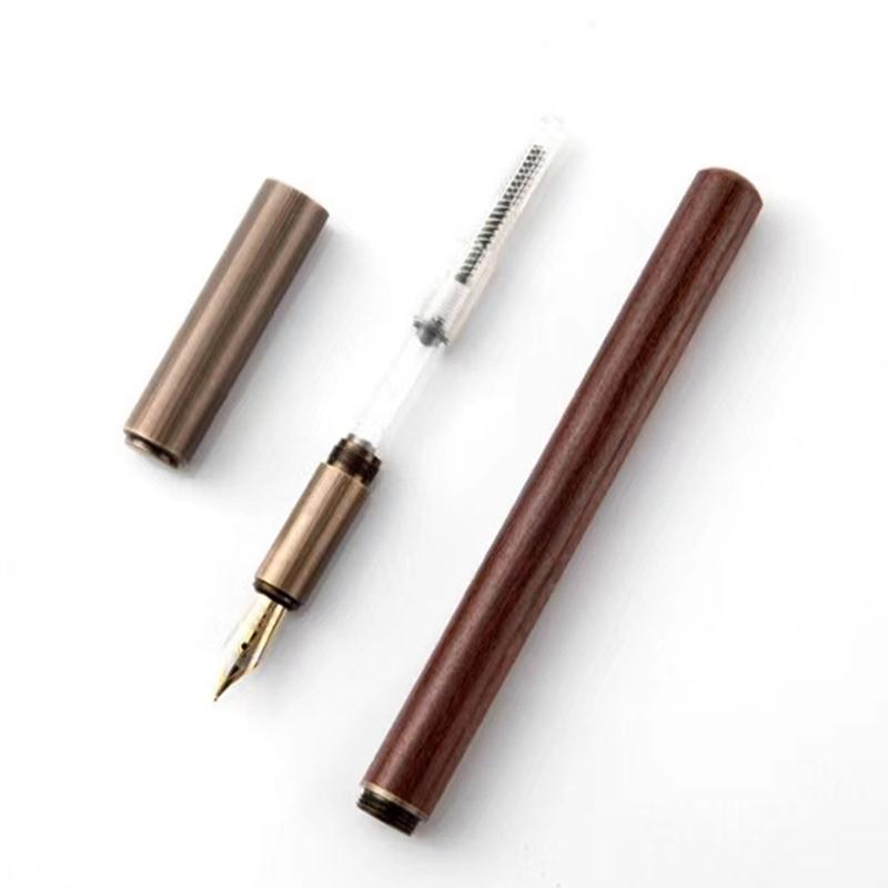 New Retro Wood Bronze Fountain Pen Office Business Writing Art Calligraphy Ink Pens 0.5mm School Student Stationery Gifts