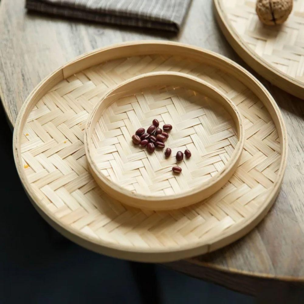 1Pcs 4 Size Bamboo Sieve DIY Decorative Dessert Plate Durable Kitchen Storage Tray
