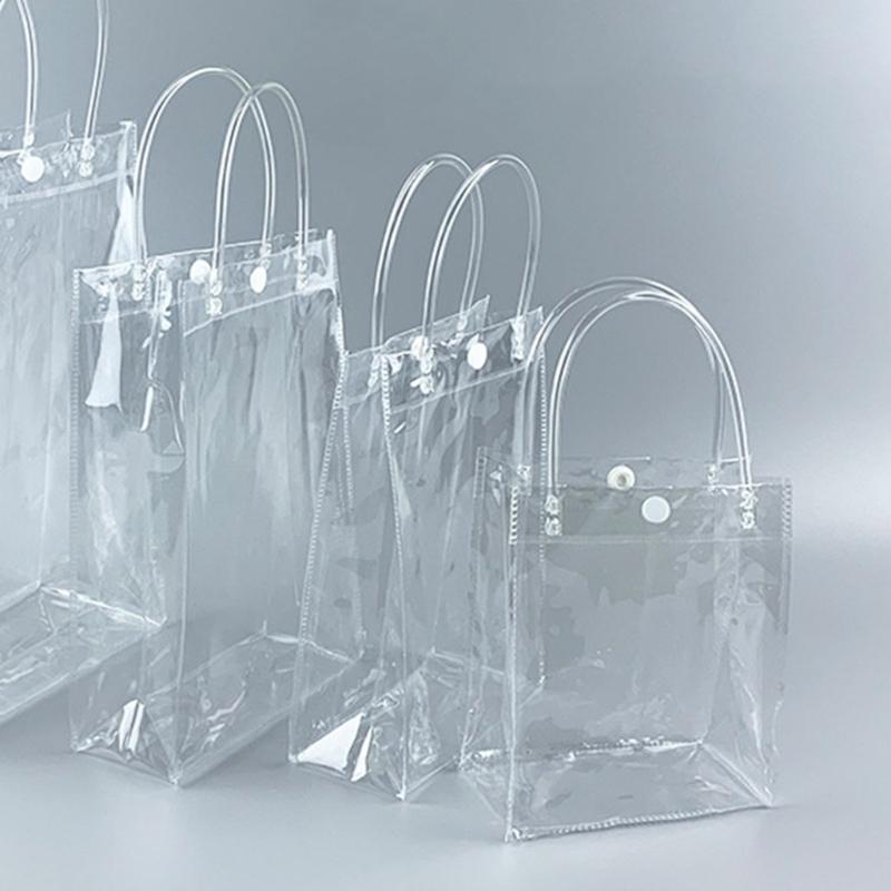 Clear PVC Gift Bag with Handle,Small Transparnt Gift Wrap Bag,Clear Toted Bag Reusabled Shopping Bag for Merchandise