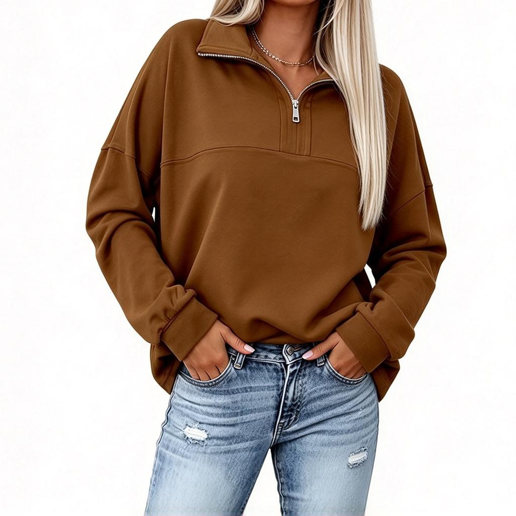 Women's Half Zip Loose Fit Long Sleeve Top Casual Pullover for Fall and Winter Wear