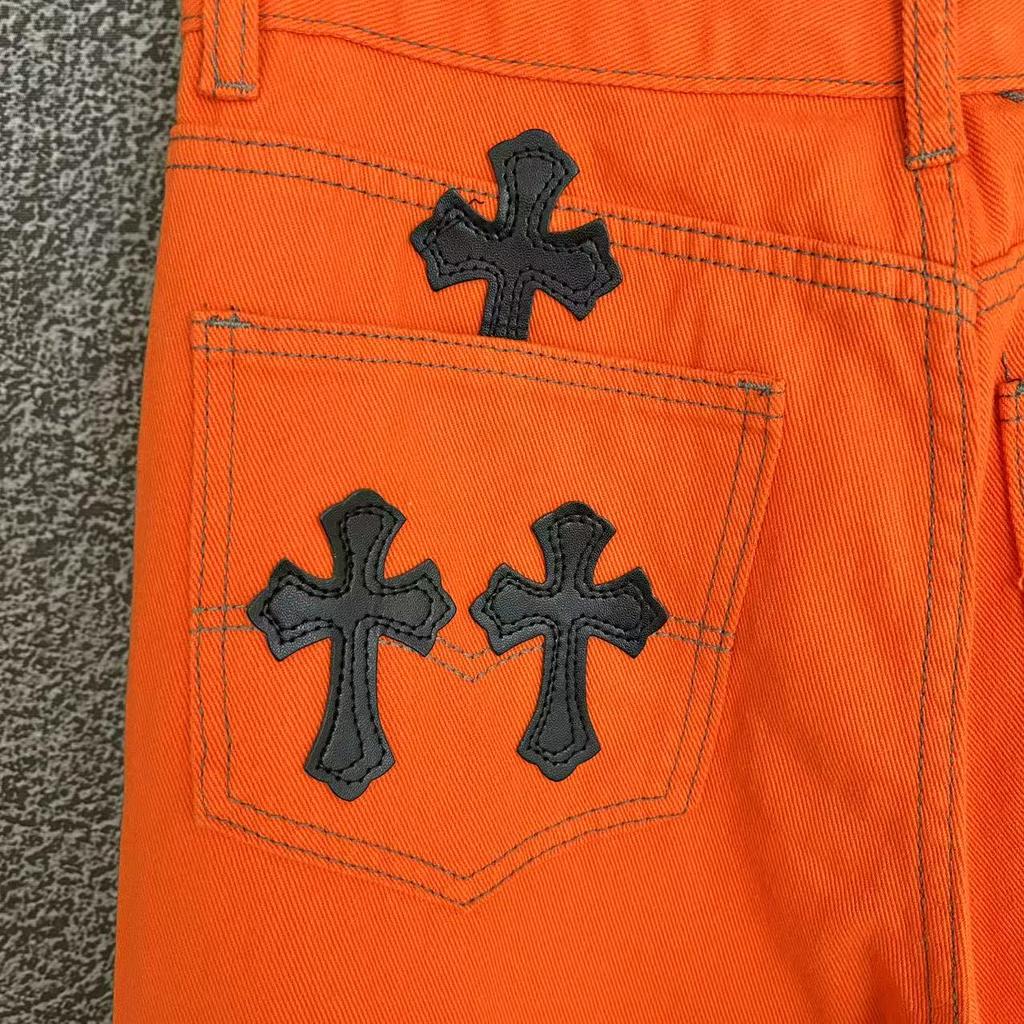 7709 CHROME HEARTS Pánské a dámské trendy džíny v americkém stylu s látkovými nášivkami, ležérní a módní high street kalhoty