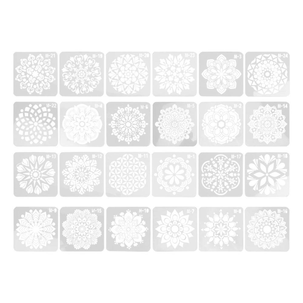 24PCS smooth hollow cutouts stone painting templates wall decorative painting Mandala Stencil