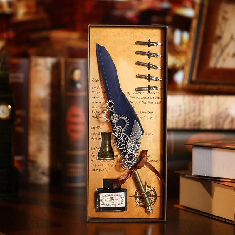 Veer Pen Uil Dip Pen Mechanische Tandwiel Inktzak Pen Geschenkdoos Verjaardagscadeau