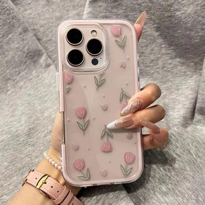 Gentle Pink Tulip Phone Case for iPhone17ProMax Apple 16ins Wind Case