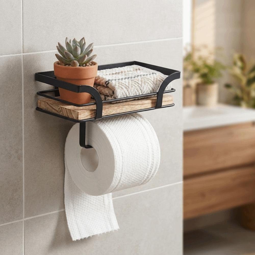 Space Saving Paper Rack Wall Mounted Toilet Roll Holder Storage Tools Storage Shelf Hotel