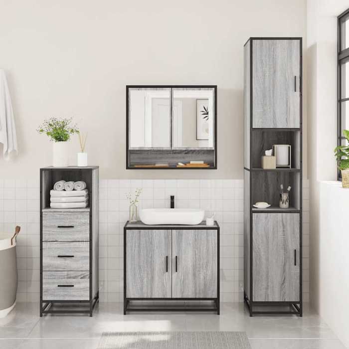 VidaXL Ensemble de meubles de salle de bain 3 pcs Sonoma gris, armoire de salle de bain, armoire de rangement de toilette, 3301038