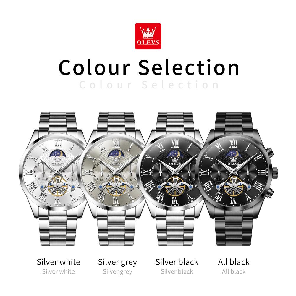 OLEVS 3640   Luxury   Moon Phase Stainless Steel Roman Waterproof  Style Quartz Watch for Man