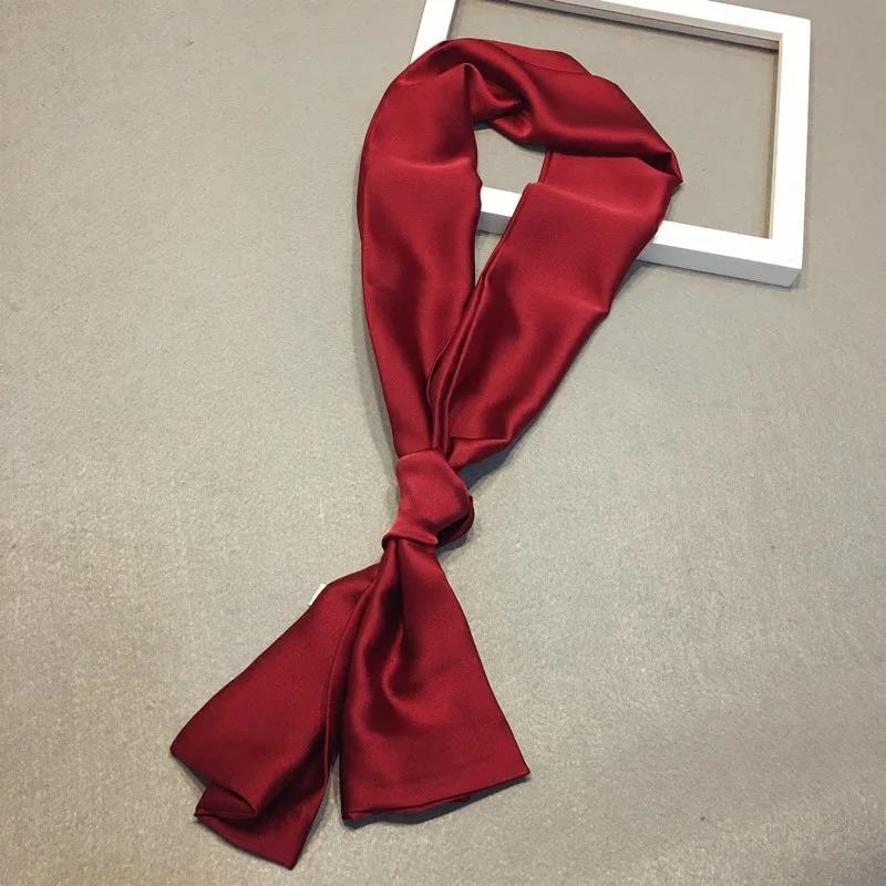 Fashion Neckerchief Women Headband Hair Scarf Silk Satin Bag Scarves Female 145*15cm Long Wraps Black Red Pink Scarfs For Ladies
