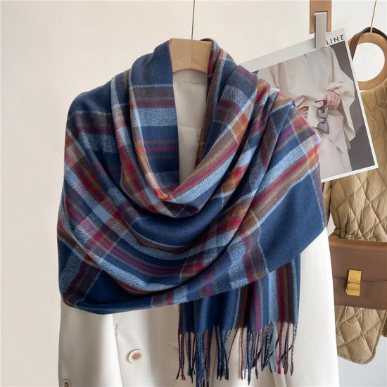 Autumn And Winter Imitation Cashmere Scarf With Grid And Versatile Temperament, Long Tassel Shawl For Warm Women