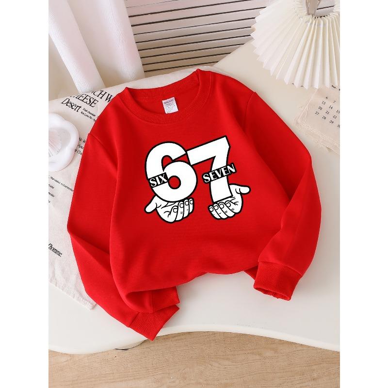 Kids Sweatshirt,Crew Neck Fashion Top, Fun "Six Seven Hands" Patterned Sweatshirt, for Everyday Casual Wear, Perfect for All Kinds of Daily Outfits