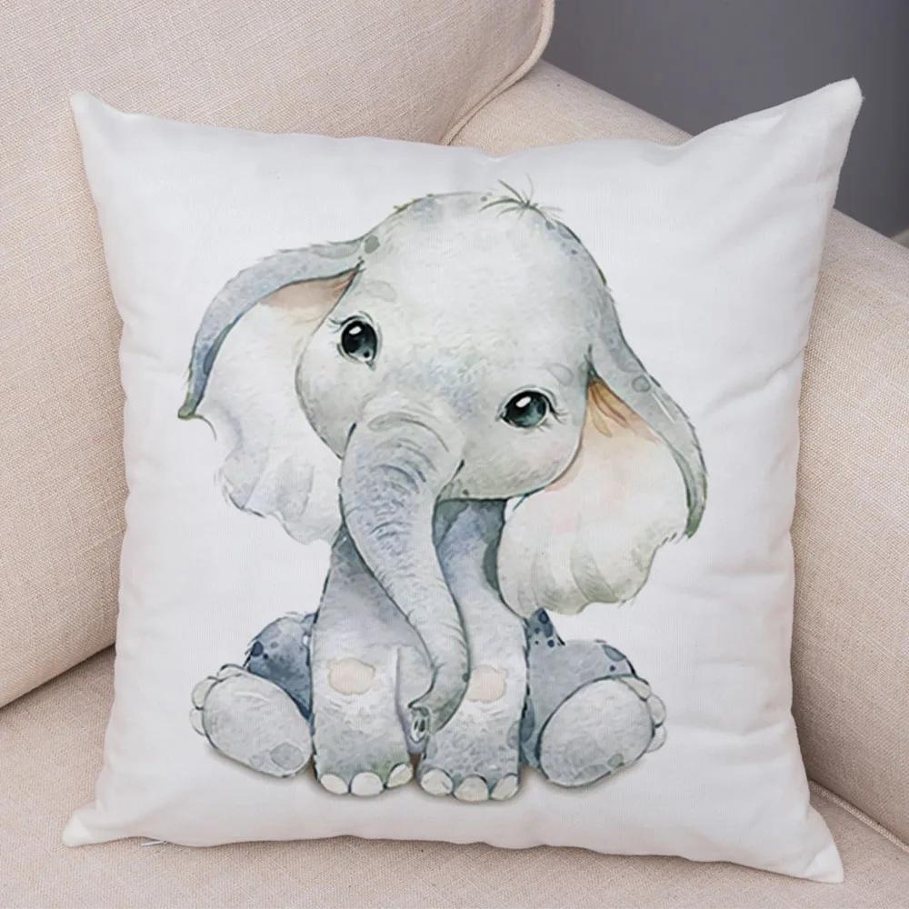 Watercolor Cute Animal Cushion Cover Sofa Home Decor Zebra Giraffe Hippo Monkey Lion Fox