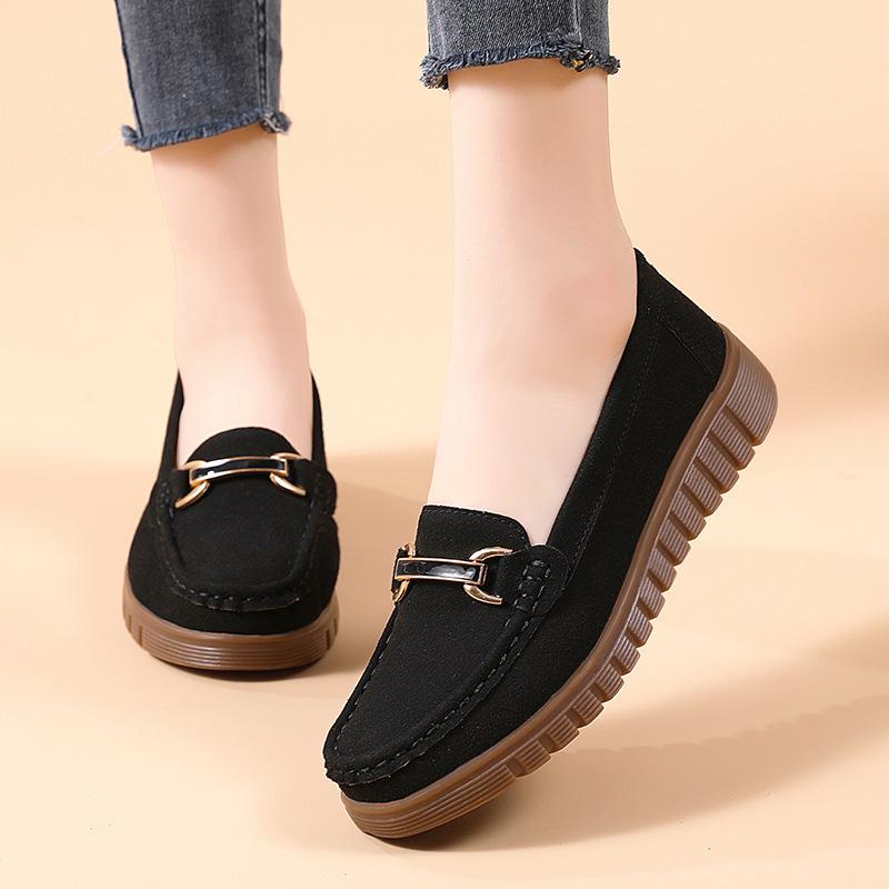 

Women s Autumn Flat Loafers: Versatile Metal Buckle Casual British Style Leather Shoes 41 чорний