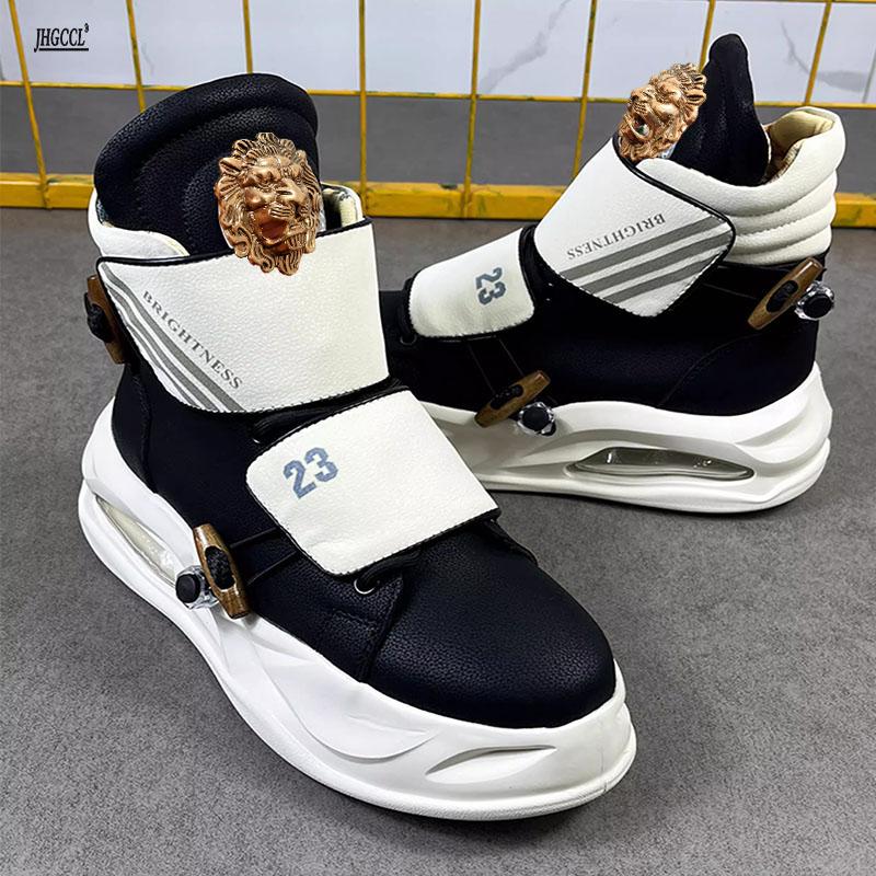 

High-top men s shoes - Spring/autumn training sports casual leather boots for men with thick sole plate A3 47 чёрный