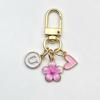 A-Z Letter Charm Enamel Keychain Pink Cherry Blossom Heart Design Key Ring for Graduation Souvenir Gift