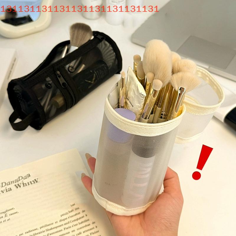 Mesh Dual-use Makeup Brush Storage Bag Portable Brush Case Simple Large Capacity Brush Bucket Holder Travel Stand-up Pouch