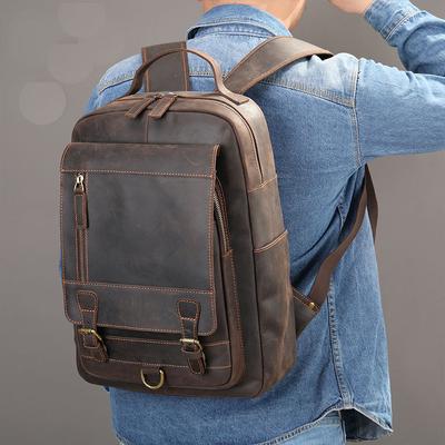 Cowhide Bag Business Commuter Computer Backpack Large Capacity Bag Retro Backpack for Men
