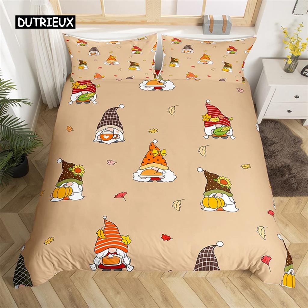Turkey Maple Leaves Duvet Cover King Thanksgiving Pumpkin Bedding Set Microfiber Farmhouse Autumn Harvest Theme Comforter Cover