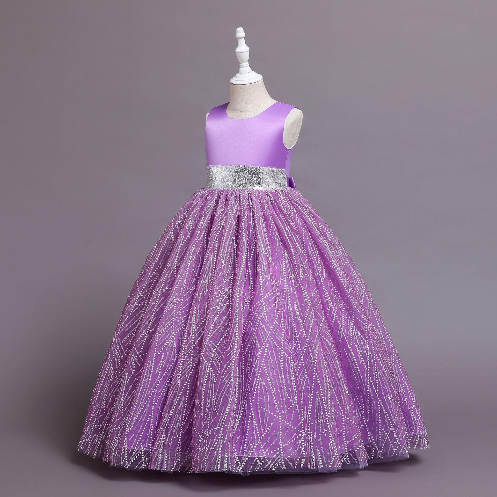 

Летнее платье принцессы для девочек без рукавов с кружевом и пайетками, вышитое цветочное платье для девочек, выпускной бал, юбка-пачка 120cm фиолетовый