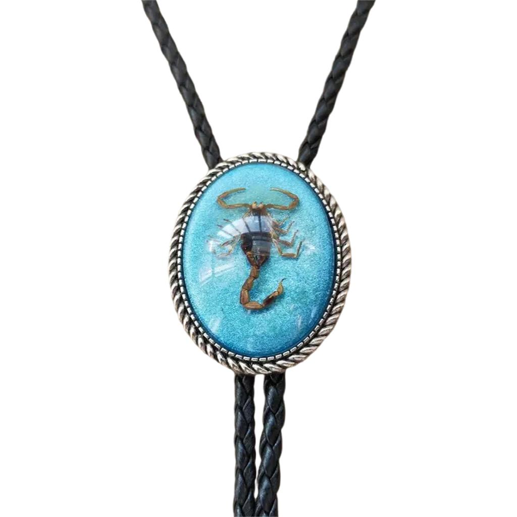 Men's Western Adjustable Bolo Tie with Stone Pendant Braided Leather Rope Necktie Shirt Collar Chain Jewelry Necklace