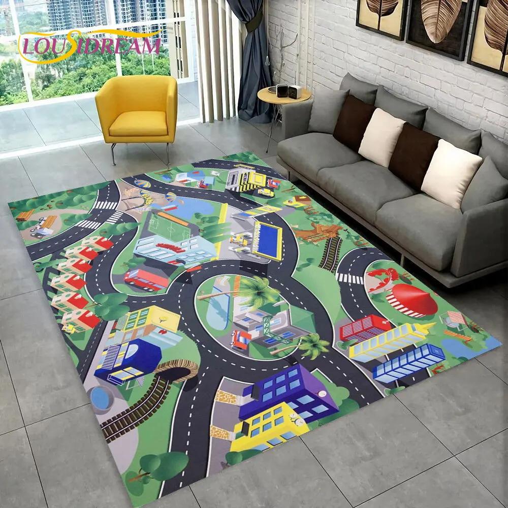 Child Playmat Highway Simulated City Traffic Playroom Area Rug,Carpet for Home Living Room Bedroom Sofa ,kids Non-slip Floor Mat