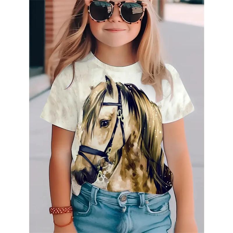 Girls' T-Shirts Summer 3d Print Fashion Short Sleeved Tops Casual T-Shirts Girls' Clothing Children T-Shirts