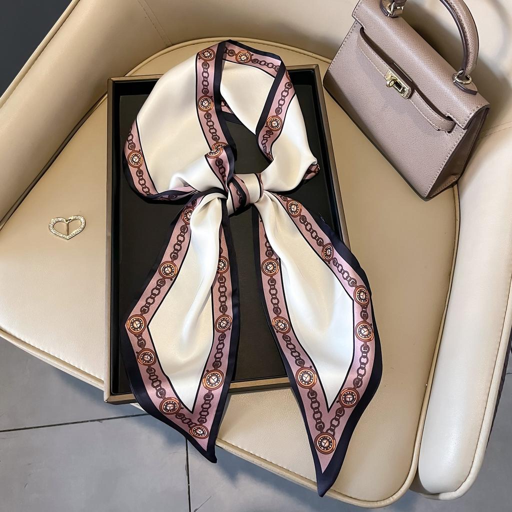 Spring, Autumn and Summer Silk Scarf Small Long Thin Decorative Shirt Bevel Scarf Thin Narrow Neck Protection Fashion Korean Scarf