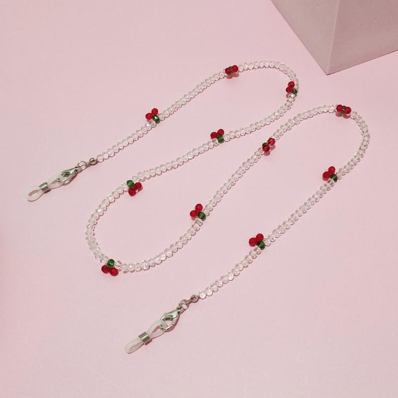 Retro Cherry Eyeglasses Chain Sophisticated Sunglasses Lanyard Accessory With Pearls And Cherry Embellishments