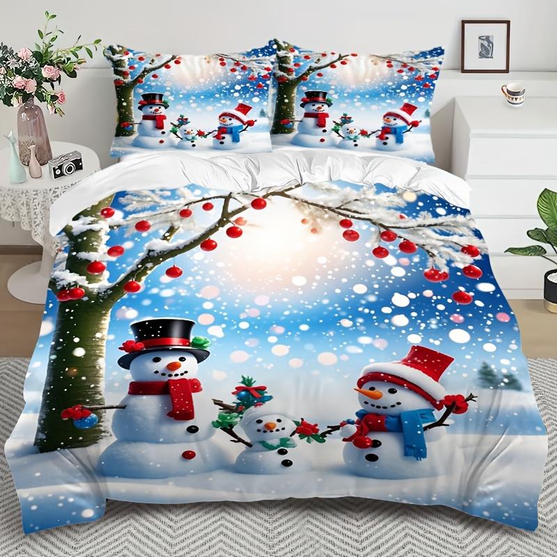 3pcs Christmas Snowman Duvet Cover Set High-Quality Printed Bedding Soft and Comfortable Microfiber with Zipper Closure