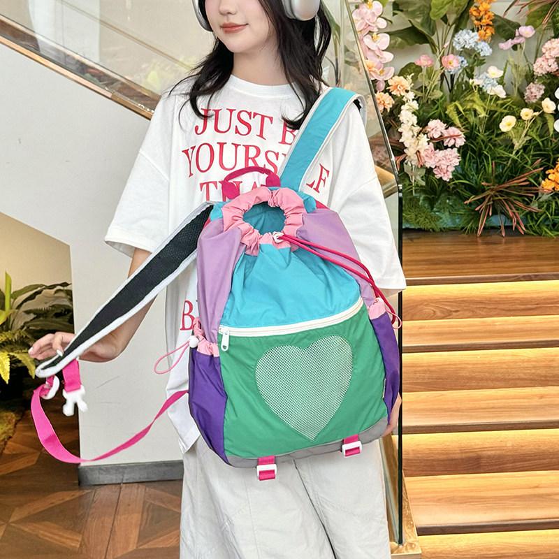 Schoolbag Backpack Female Travel Lightweight High Value Foreign Style High Sense Drawstring Backpack Female Contrasting Color Small Fresh Student