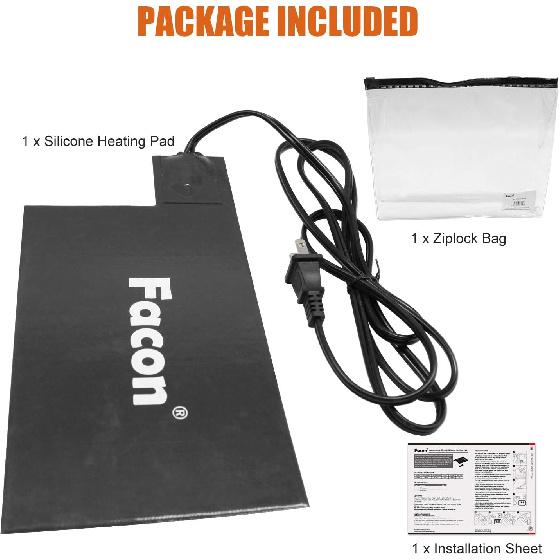 Facon 8-1/2'' X 5-1/2'' Silicone Battery Heater Pad With Thermostatically Controlled, Automotive Electric Silicone Battery Warmer Pad, 120V, 60Watts