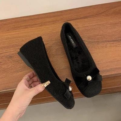 Mary Jane Shoes Spring New Gentle One-pedal Lazy with Skirt Woolen Flat Single Shoes Women