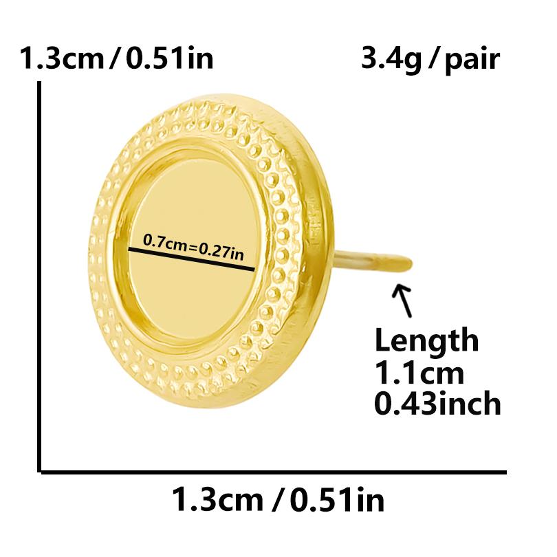 6pcs Real Gold Plated Geometric Round Oval Heart Blank Settings DIY Stone Enamel Crystal Stainless Steel Ear Studs For Women Men