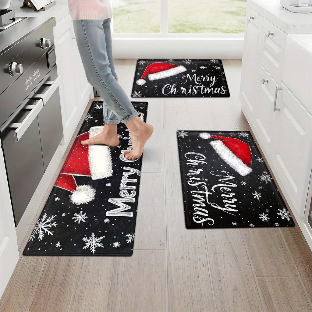 1Pcs Anti Fatigue Kitchen Rugs,Santa Claus Hat Print Waterproof Non-Slip Thick Cushioned Kitchen Mat Heavy Duty Comfort Standing Mat for Kitchen