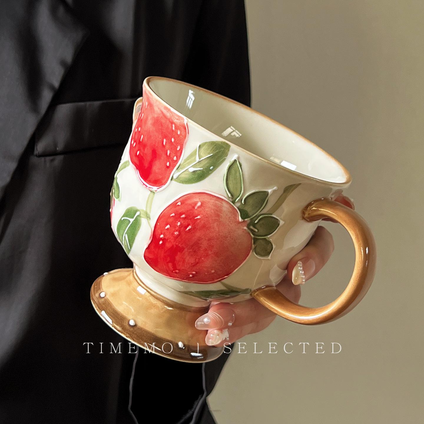 

Керамические кружки в китайском стиле большой емкости, чашки с клубникой, чашки с лимоном, бытовые чашки для воды, офисные чашки для молока, чашки для питья 500ml