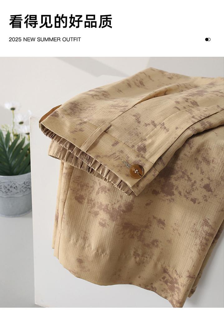 Fashionable printed casual wide leg pants for women in 2026 summer, thin, casual, loose and versatile, slimming and floor hugging pants