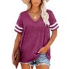 Sommer Neues Damen V-Ausschnitt Gestreiftes Lockeres Kurzarm T-Shirt Lässiges Oberteil für den grenzüberschreitenden Handel