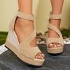 Color-Blocked Wedge Sandals 2025 Summer New Arrival Plus Size Women's Sandals Thick-Soled Covered-Heel Sandals