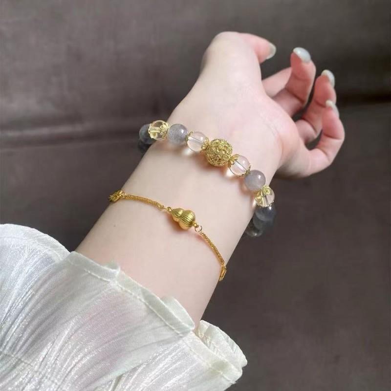 Natural White Quartz Moonstone Beaded Bracelet Women Minimalist Boho Chic Adjustable Wrist Jewelry