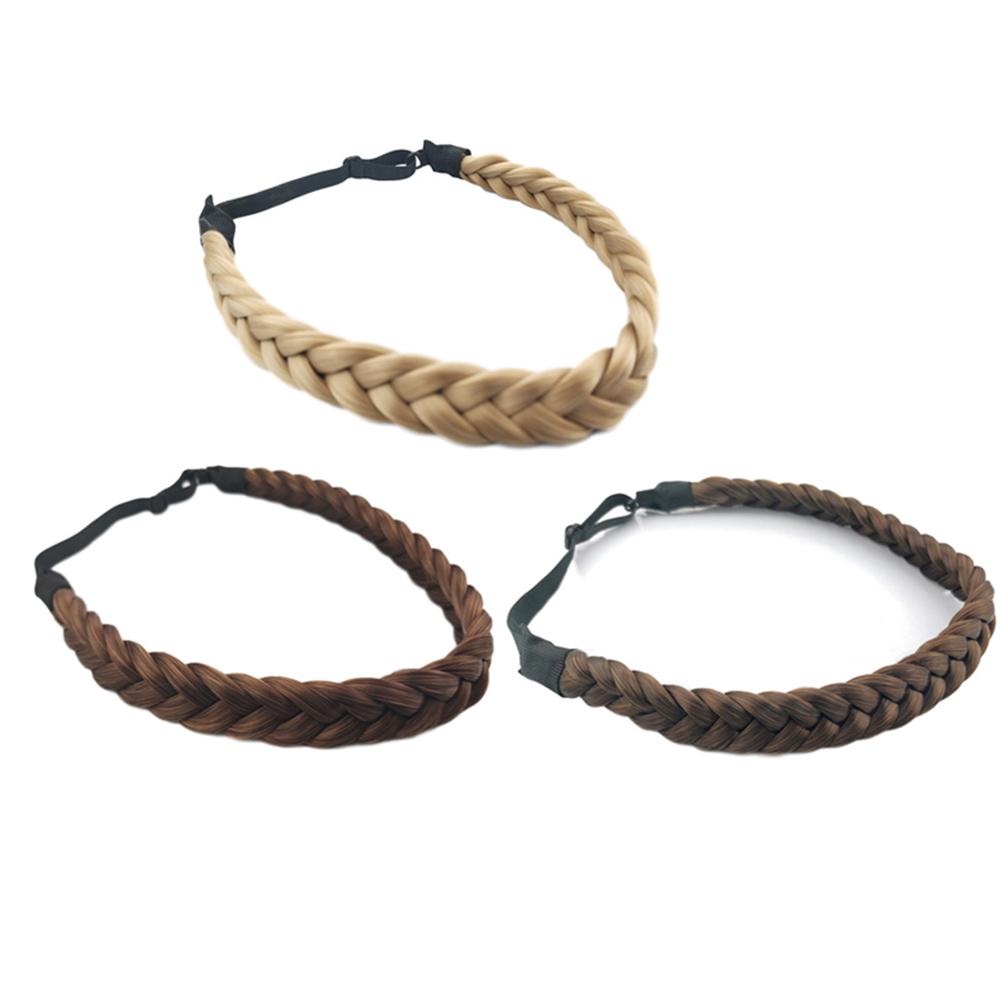 Synthetic Hair Braided Headband Classic Wide Plaited Braids Elastic Stretch Hairpiece for Women Girls