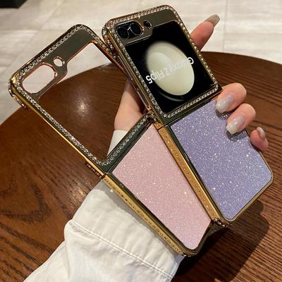 Funda Plegable de Lujo con Diamantes de Purpurina 2 piezas Para Samsung Galaxy Z Flip6 Flip5 Flip4 Flip3 PC Rígido a Prueba de Golpes Cubierta Delgada para Teléfono