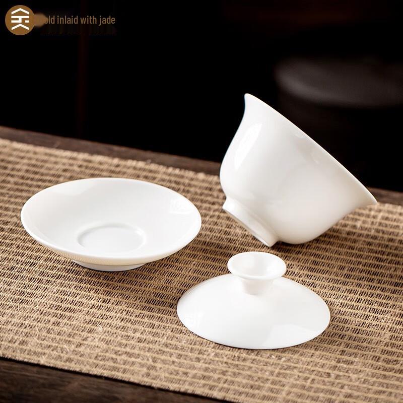 Gold-Inlaid Jade Style Porcelain Gaiwan