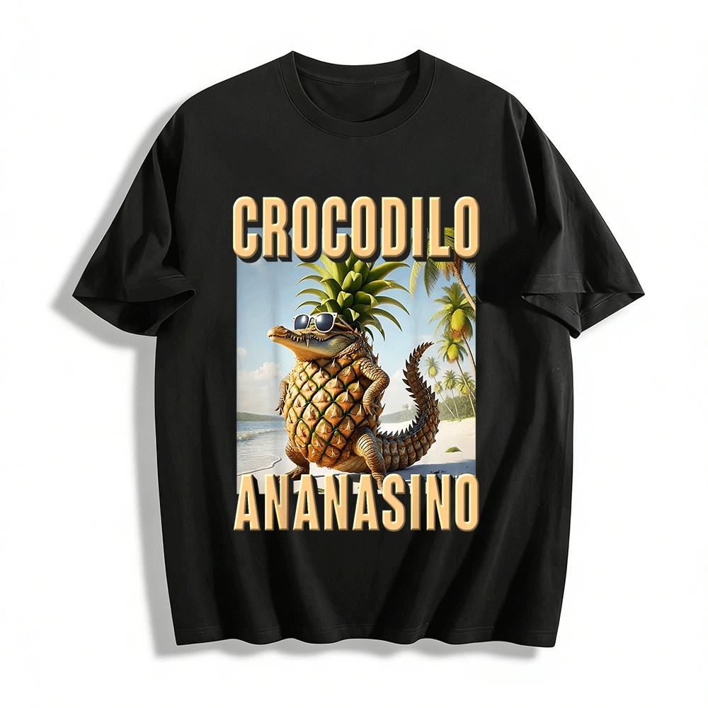 

Funny Pineapple Crocodile Vacation Style Printed Casual T-Shirt Pure cotton T-shirt XXS