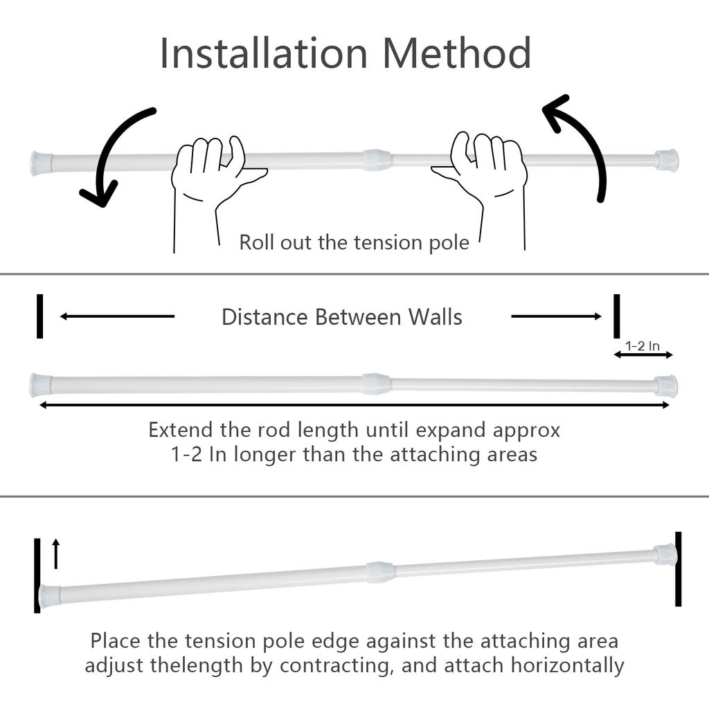 2 Pack White Spring Tension Rods 16-28 Inches Adjustable Short Curtain Rods No Drill Extendable Tension Bars for Windows Cabinets Closets Easy Instal