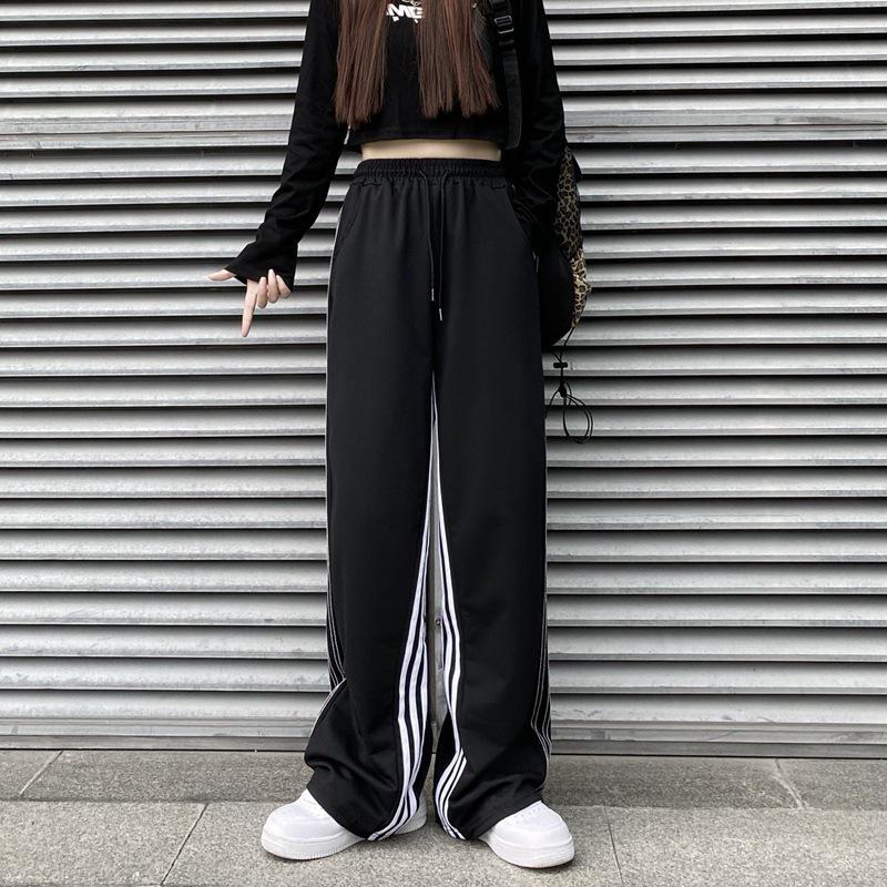Unisex Striped Casual Sports Pants - Loose Fit, Straight Cut, Trendy Spring Style