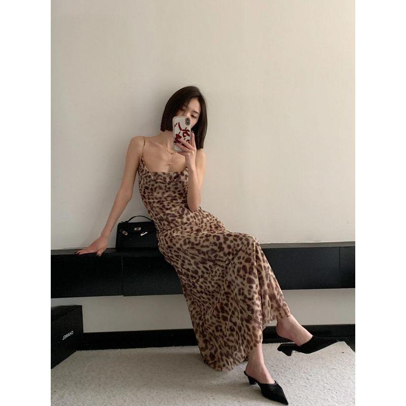 

Модный сексуальный стиль Леопардовый принт Платье на бретелях 2024 Новое поступление Летнее сексуальное платье с принтом Длинное платье