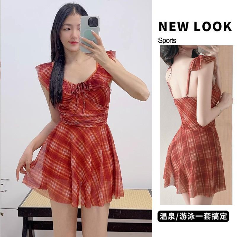 

Sweet Spicy Ins Retro One-piece Swimsuit Women s Conservative Slimming Sexy Plaid Hot Vacation High-end S 70-80 kg