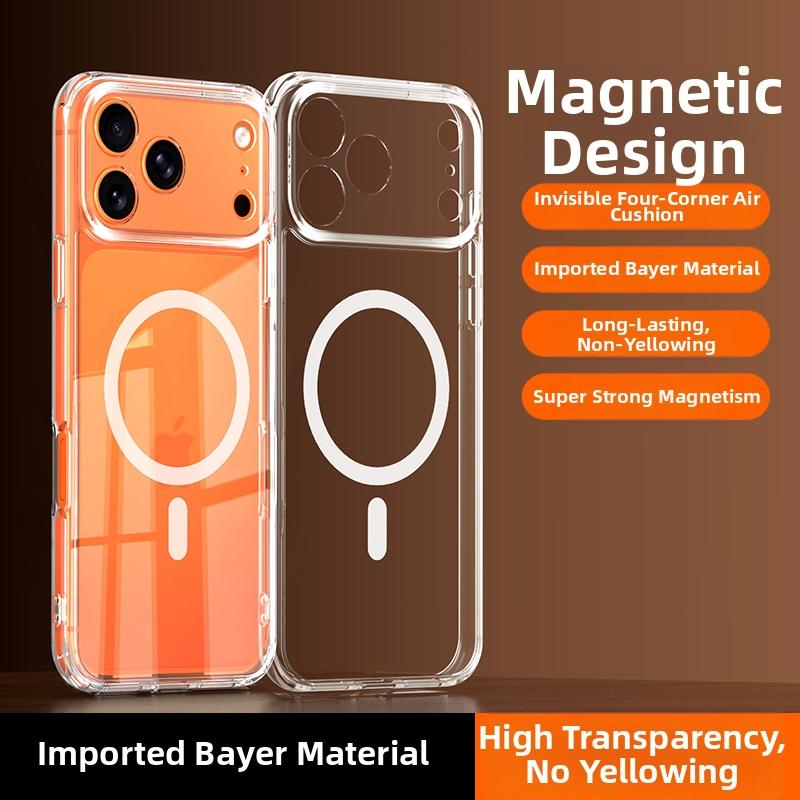 Transparent Case for iPhone 17 15 14 13 16 Pro Max Plus Air 17Pro 16Pro for Magsafe Magnetic Ring Stand Shockproof Back Cover