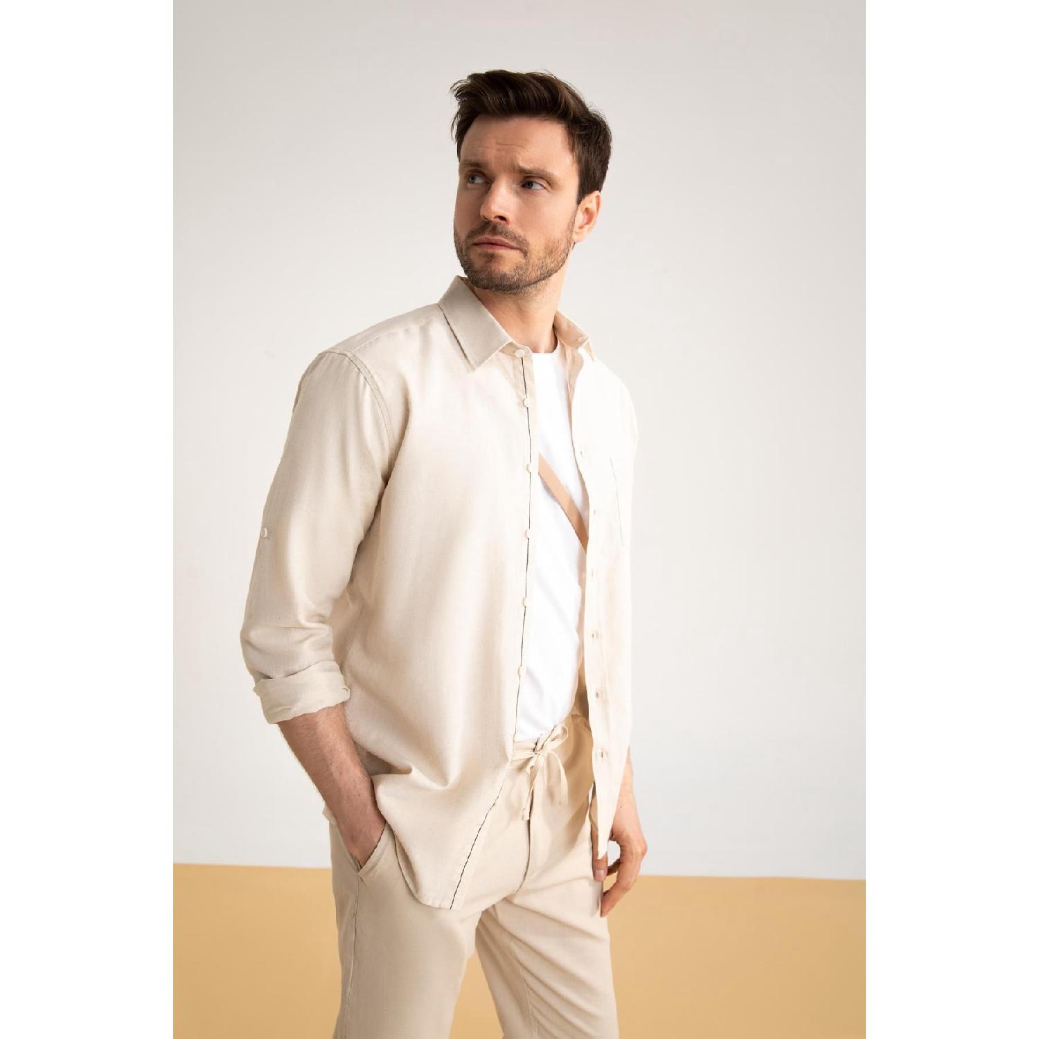 

Рубашка с длинным рукавом из смесового льна Modern Fit XS