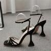Large Size High-heeled Sandals Women Outside Wear Rhinestone Bow Solid Color Fine High Heels